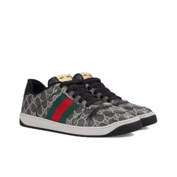 NWB Gucci Men\'s Screener Supreme GG Canvas Sneakers Black Grey Size UK 10.5